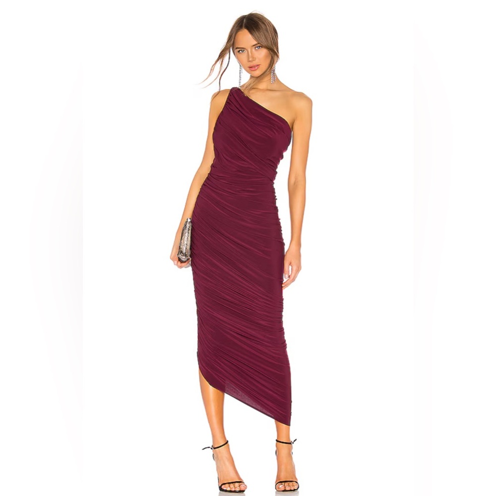 Norma Kamali Diana‎ Ruched Bodysuit One Shoulder Gown burgundy xsmall 34 Dress
